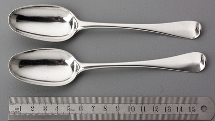 Paul Hanet Early Georgian Hanoverian Dessert or Child's Silver Spoons (Pair)